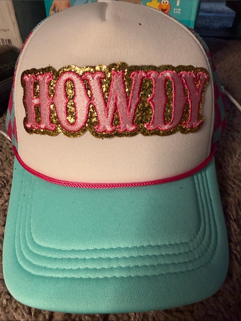 Michaels 'Howdy' Trucker Hat in Pink, Gold & Turquoise